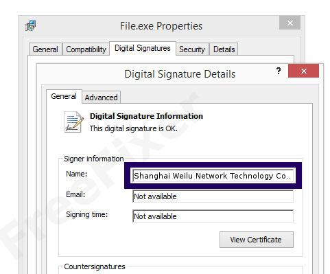 Screenshot of the Shanghai Weilu Network Technology Co., Ltd. certificate